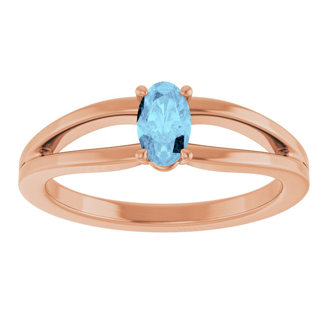 14K Gold Oval Natural Aquamarine Youth Birthstone Ring - Rose Gold - view 3