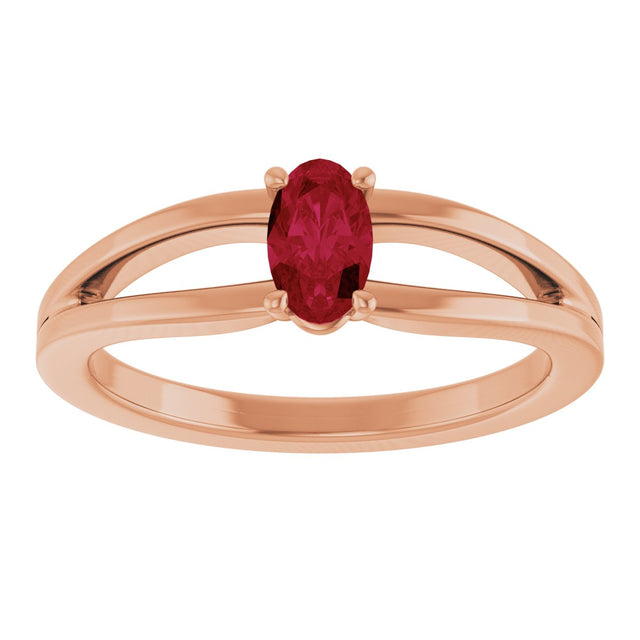 14K Gold Oval Natural Ruby Youth Birthstone Ring - Rose Gold - view 3
