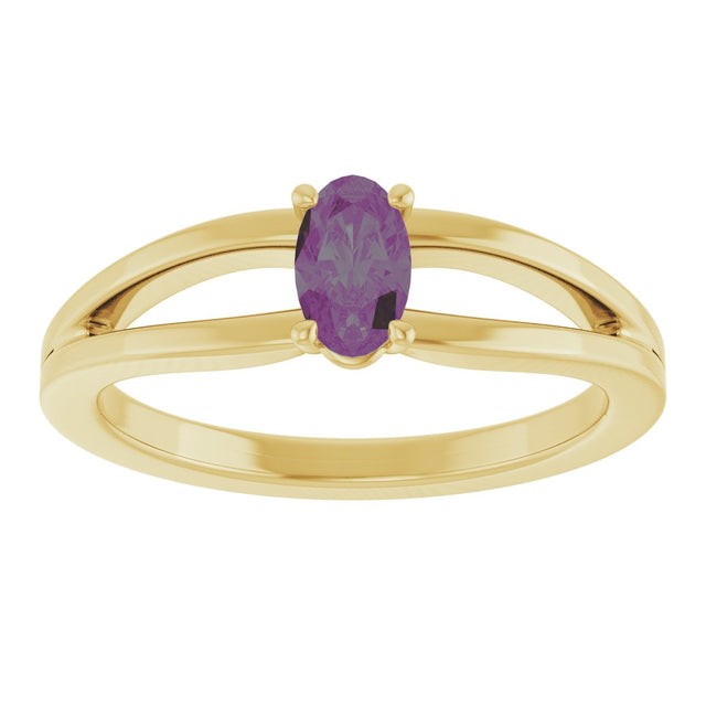 14K Gold Oval Lab-Grown Alexandrite Youth Birthstone Ring - Yellow Gold - view 3