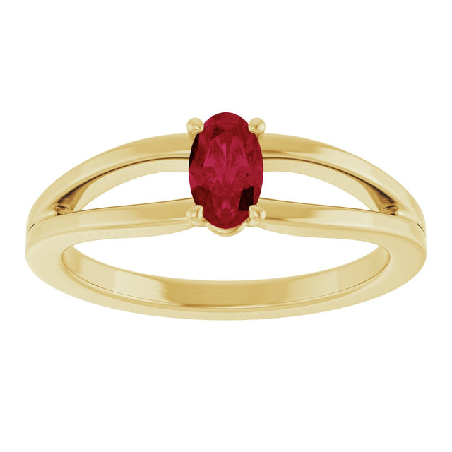 14K Gold Oval Natural Ruby Youth Birthstone Ring - Yellow Gold - view 3