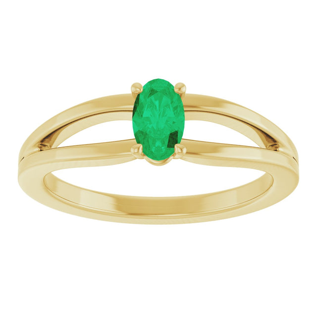 14K Gold Oval Lab-Grown Emerald Youth Birthstone Ring - Yellow Gold - view 3