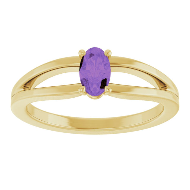 14K Gold Oval Natural Amethyst Youth Birthstone Ring - Yellow Gold - view 3