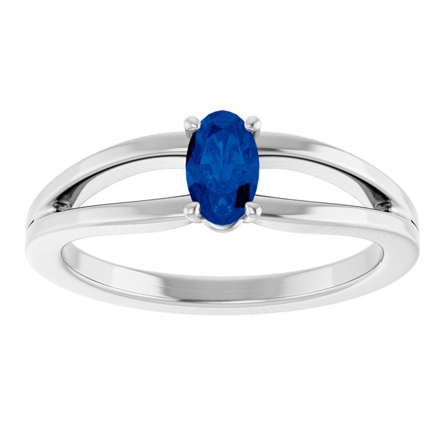14K Gold Oval Lab-Grown Blue Sapphire Youth Birthstone Ring - White Gold - view 3