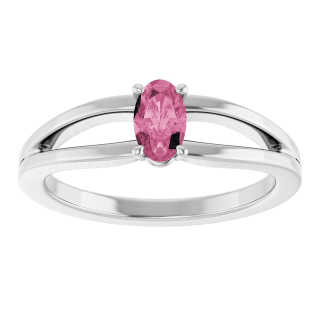 Platinum Oval Natural Pink Tourmaline Youth Birthstone Ring - view 3