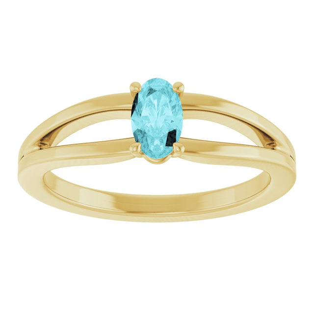 14K Gold Oval Natural Blue Zircon Youth Birthstone Ring - Yellow Gold - view 3