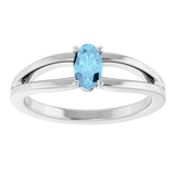Platinum Oval Natural Aquamarine Youth Birthstone Ring - view 3