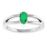 14K Gold Oval Lab-Grown Emerald Youth Birthstone Ring - White Gold - view 3
