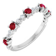 Platinum Round Natural Ruby Accented Stackable Ring – 2.5mm Stones