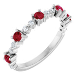 14K Gold Round Lab-Grown Ruby Accented Stackable Ring – 2.5mm Stones - White Gold