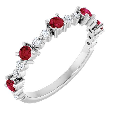 Platinum Round Lab-Grown Ruby Accented Stackable Ring – 2.5mm Stones