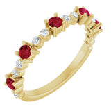14K Gold Round Natural Ruby Accented Stackable Ring – 2.5mm Stones - Yellow Gold