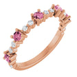 14K Gold Round Natural Pink Tourmaline Accented Stackable Ring – 2.5mm Stones - Rose Gold