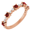 14K Gold Round Natural Mozambique Garnet Accented Stackable Ring – 2.5mm Stones - Rose Gold