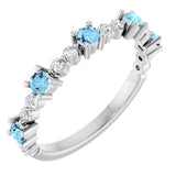 14K Gold Round Natural Aquamarine Accented Stackable Ring – 2.5mm Stones - White Gold