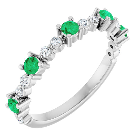 Platinum Round Natural Emerald Accented Stackable Ring – 2.5mm Stones