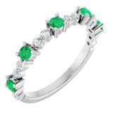 Platinum Round Lab-Grown Emerald Accented Stackable Ring – 2.5mm Stones