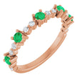 14K Gold Round Natural Emerald Accented Stackable Ring – 2.5mm Stones - Rose Gold