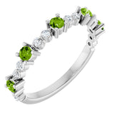 14K Gold Round Natural Peridot Accented Stackable Ring – 2.5mm Stones - White Gold