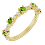14K Gold Round Natural Peridot Accented Stackable Ring – 2.5mm Stones - Yellow Gold