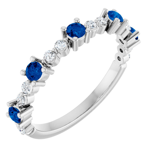14K Gold Round Natural Blue Sapphire Accented Stackable Ring – 2.5mm Stones - White Gold