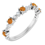 Platinum Round Natural Citrine Accented Stackable Ring – 2.5mm Stones