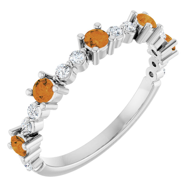 Platinum Round Natural Citrine Accented Stackable Ring – 2.5mm Stones