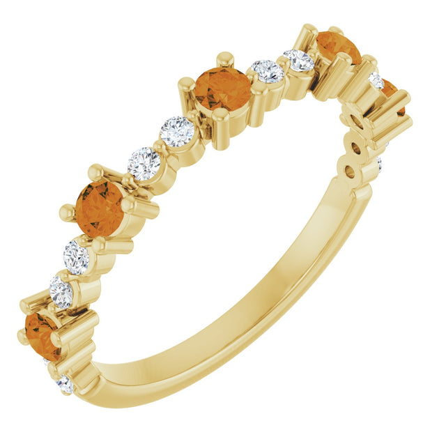 14K Gold Round Natural Citrine Accented Stackable Ring – 2.5mm Stones - Yellow Gold