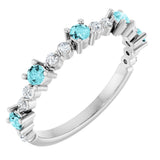 14K Gold Round Natural Blue Zircon Accented Stackable Ring – 2.5mm Stones - White Gold