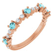 14K Gold Round Natural Blue Zircon Accented Stackable Ring – 2.5mm Stones - Rose Gold