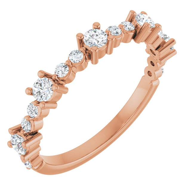 14K Gold Round Natural Diamond Accented Stackable Ring – 2.5mm Stones - Rose Gold
