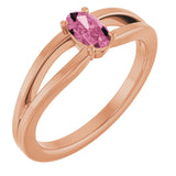 14K Gold Oval Natural Pink Tourmaline Youth Birthstone Ring - Rose Gold