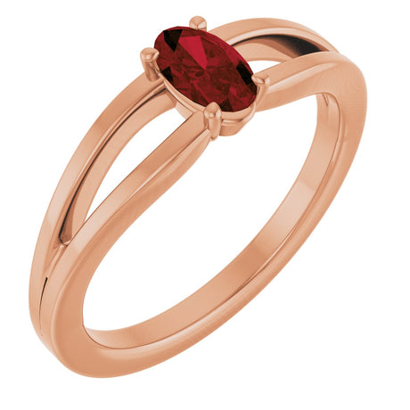 14K Gold Oval Natural Mozambique Garnet Youth Birthstone Ring - Rose Gold