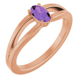 14K Gold Oval Natural Amethyst Youth Birthstone Ring - Rose Gold