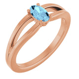 14K Gold Oval Natural Aquamarine Youth Birthstone Ring - Rose Gold