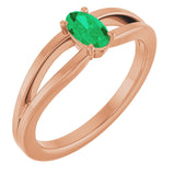14K Gold Oval Lab-Grown Emerald Youth Birthstone Ring - Rose Gold