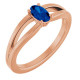 14K Gold Oval Natural Blue Sapphire Youth Birthstone Ring - Rose Gold