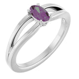 14K Gold Oval Lab-Grown Alexandrite Youth Birthstone Ring - White Gold