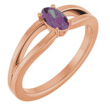 14K Gold Oval Lab-Grown Alexandrite Youth Birthstone Ring - Rose Gold