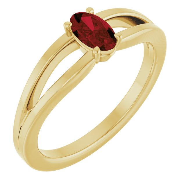 14K Gold Oval Natural Mozambique Garnet Youth Birthstone Ring - Yellow Gold