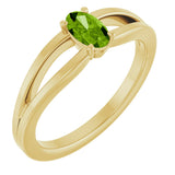 14K Gold Oval Natural Peridot Youth Birthstone Ring - Yellow Gold