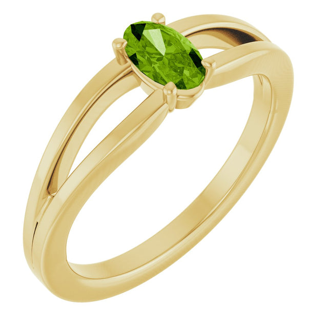14K Gold Oval Natural Peridot Youth Birthstone Ring - Yellow Gold