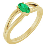 14K Gold Oval Lab-Grown Emerald Youth Birthstone Ring - Yellow Gold