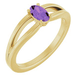 14K Gold Oval Natural Amethyst Youth Birthstone Ring - Yellow Gold