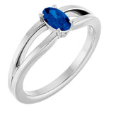 14K Gold Oval Lab-Grown Blue Sapphire Youth Birthstone Ring - White Gold