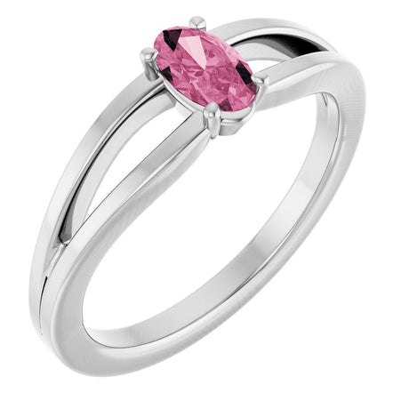 Platinum Oval Natural Pink Tourmaline Youth Birthstone Ring