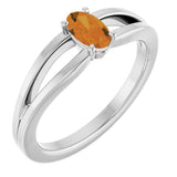 14K Gold Oval Natural Citrine Youth Birthstone Ring - White Gold