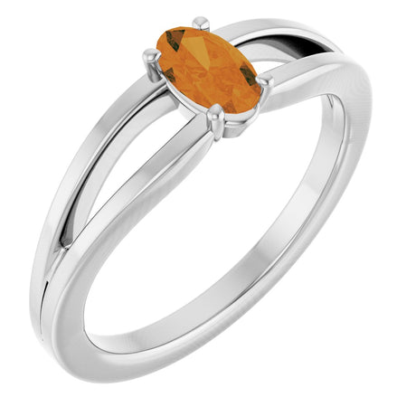 Platinum Oval Natural Citrine Youth Birthstone Ring