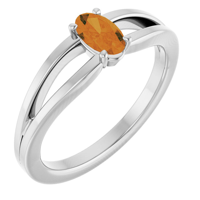 Platinum Oval Natural Citrine Youth Birthstone Ring