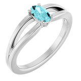 14K Gold Oval Natural Blue Zircon Youth Birthstone Ring - White Gold