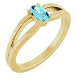 14K Gold Oval Natural Blue Zircon Youth Birthstone Ring - Yellow Gold